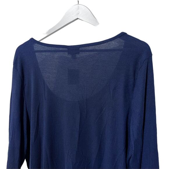 JENNI SOLID LONG-SLEEVE WAFFLE KNIT PAJAMA TOP NAVY BLUE WOMENS MEDIUM - Picture 6 of 11